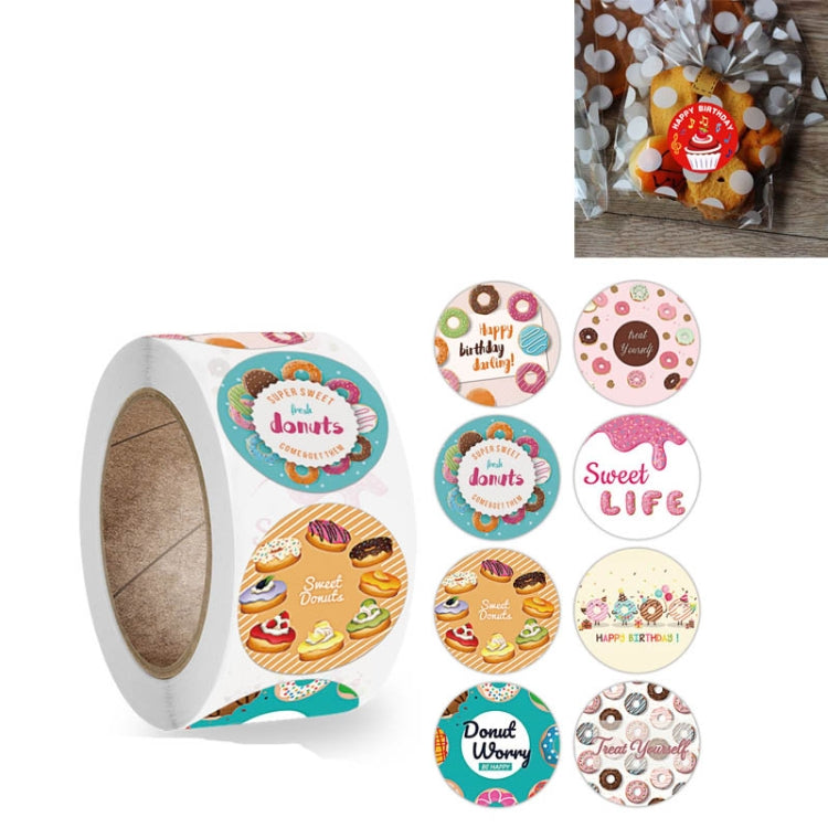 Happy birthday sticker labels roll with sweet donut designs, plus round stickers