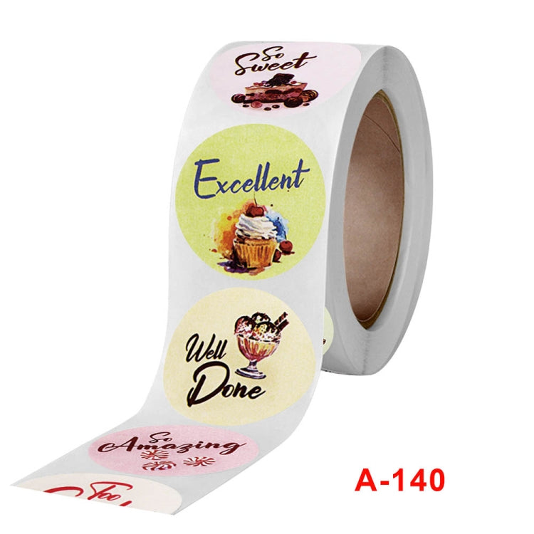 Self-adhesive round reward sticker roll with messages like Sweet and Excellent