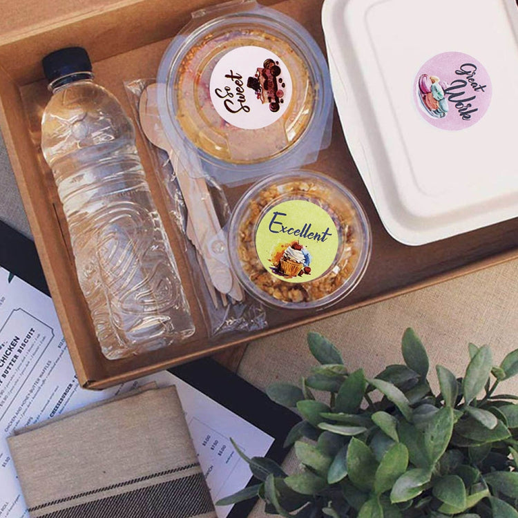 Children reward sticker set with round designs in plastic compartments