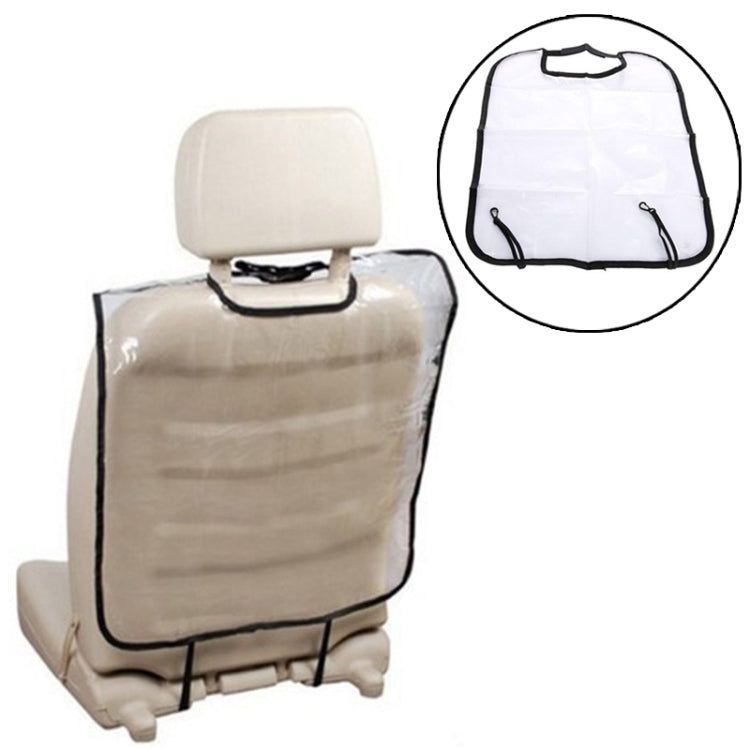 Car seat back cover protector, beige seatback panel with black edging and straps