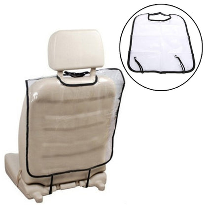 Car seat back cover protector, beige seatback panel with black edging and straps