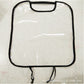 Car seat back cover protector, translucent white panel with black border and hanging ties