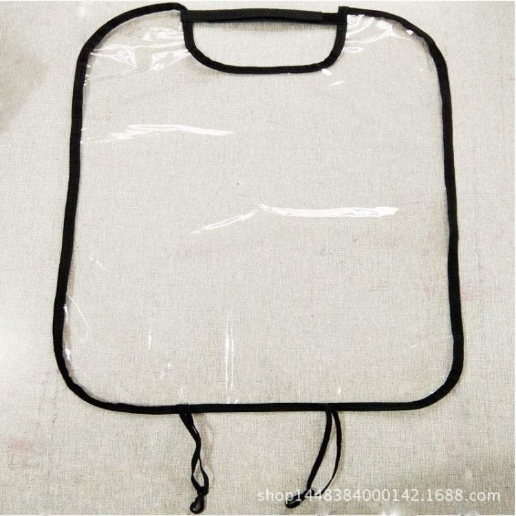 Car seat back cover protector, translucent white panel with black border and hanging ties