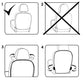 Car seat protector installation diagram, showing attachment straps on front and sides