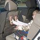 Car seat back cover protector in use, protecting front seatback from child kicking