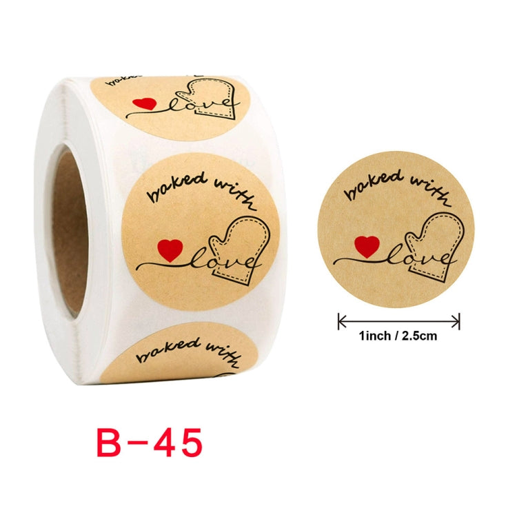 Baked with love round label stickers, includes 1 inch (2.5 cm) size marking, B-45