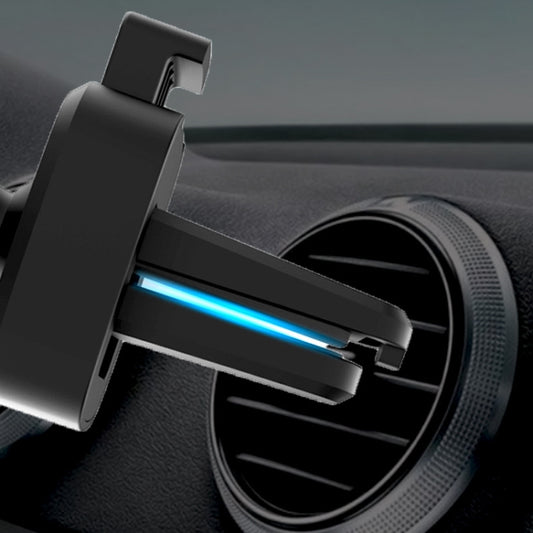 Black car air outlet clip mounted on round vent, with blue highlight strip