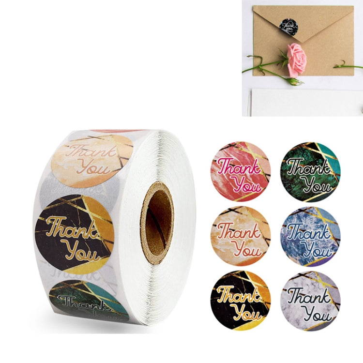 Thank you reward stickers roll with colorful round designs, script text and multicolor