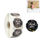 Thank you reward stickers on roll, dark round labels with light script and doodle details