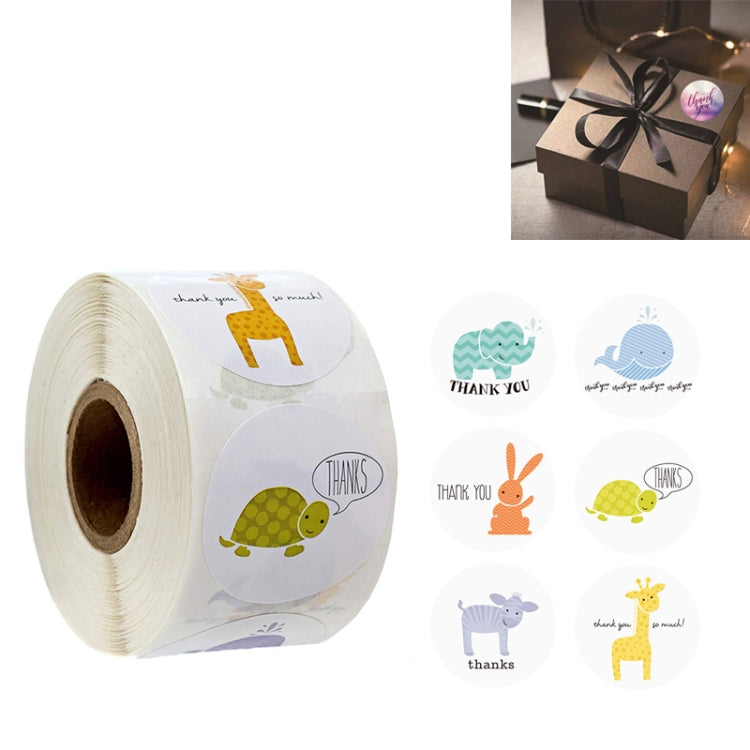 Decorative thank-you sealing stickers roll with assorted animal icons and "thanks" text