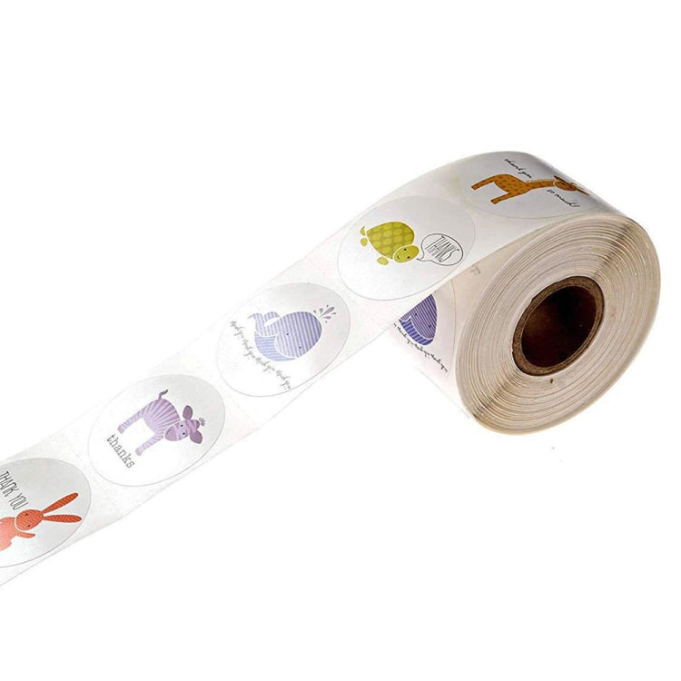 Decorative sealing sticker strip with animal and thank-you round icons on a roll