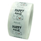 Roll of round envelope label stickers: light blue “HAPPY mail” with envelope icon