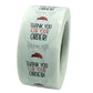 Roll of round envelope label stickers: light blue “THANK YOU FOR YOUR ORDER!”