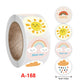 Roll of round thank-you stickers with sun, rainbow, clouds, and raindrops, A-168