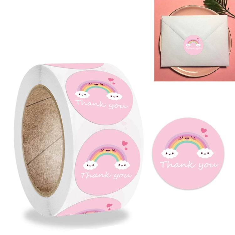 Rainbow cloud thank-you roll sticker labels, pink circular designs