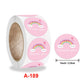 Rainbow cloud thank-you roll stickers with 1 in / 2.5 cm sizing, pink circles