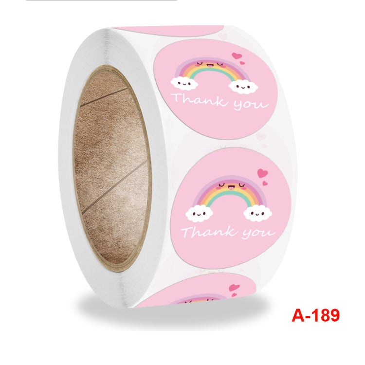 Rainbow cloud thank-you roll sticker strip, three pink circular labels