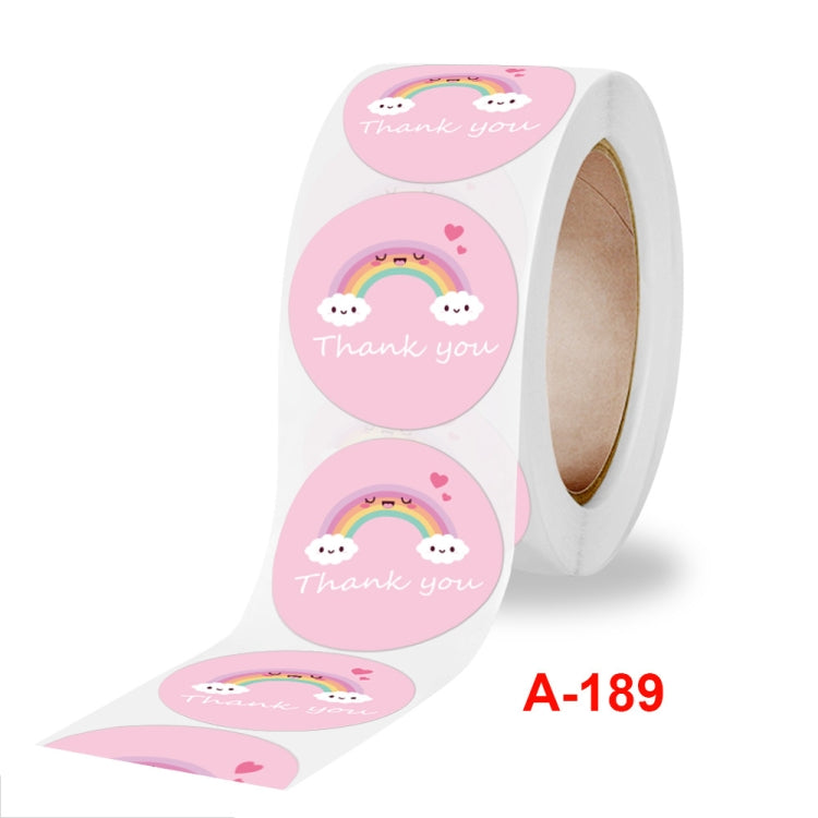 Rainbow cloud thank-you roll sticker strip with pink circular labels