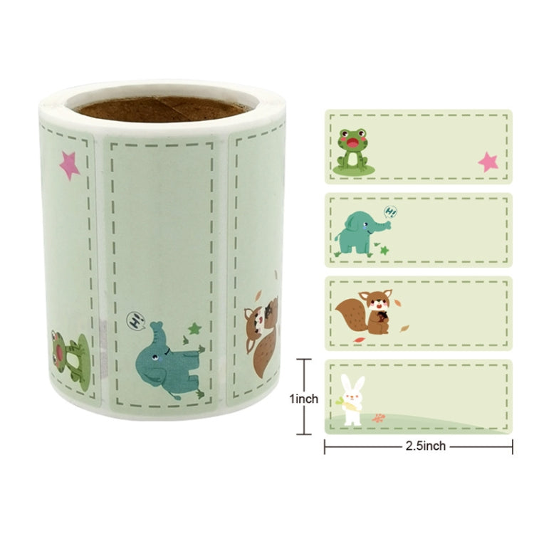 Kids name sticker labels roll with illustrated animals and blank label panels