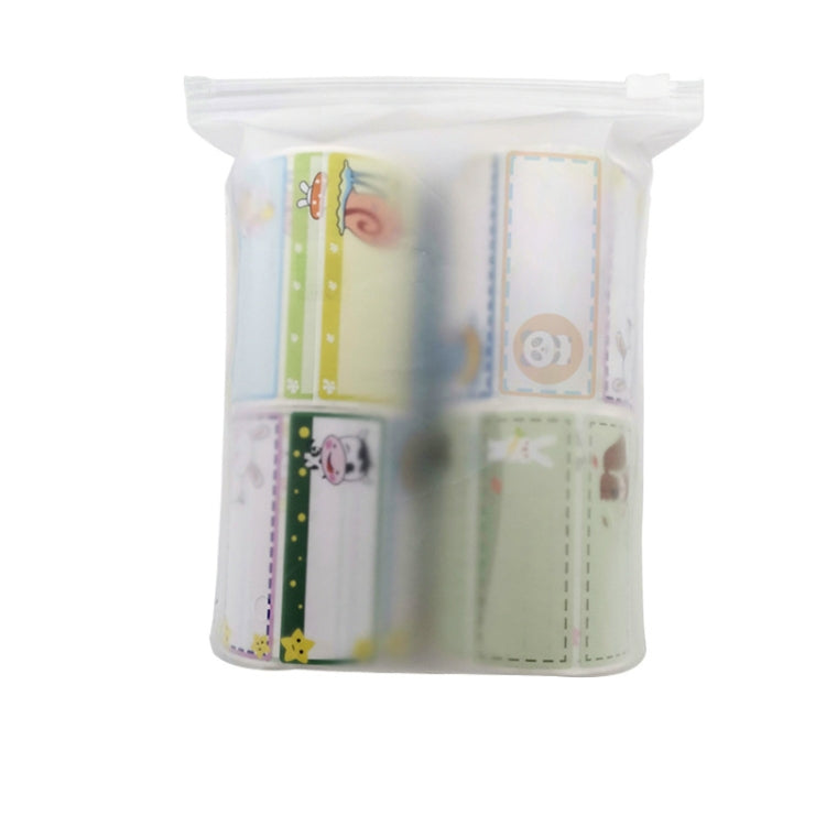 Packaged roll of children’s name sticker labels with assorted animal label designs