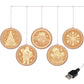 LED Christmas light curtain with five circular gold medallions and a USB power plug