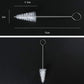 Nozzle cleaning brush with white bristles, silver wire, and round ring loop end