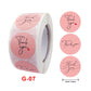 Thank you baking sticker roll with round pink labels and heart, plus individual stickers
