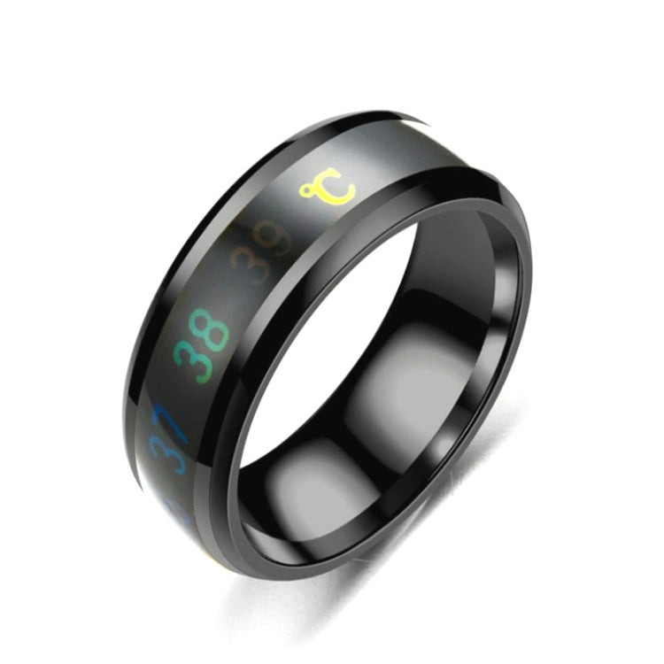Smart temperature display ring, black band with yellow temperature crescent indicator