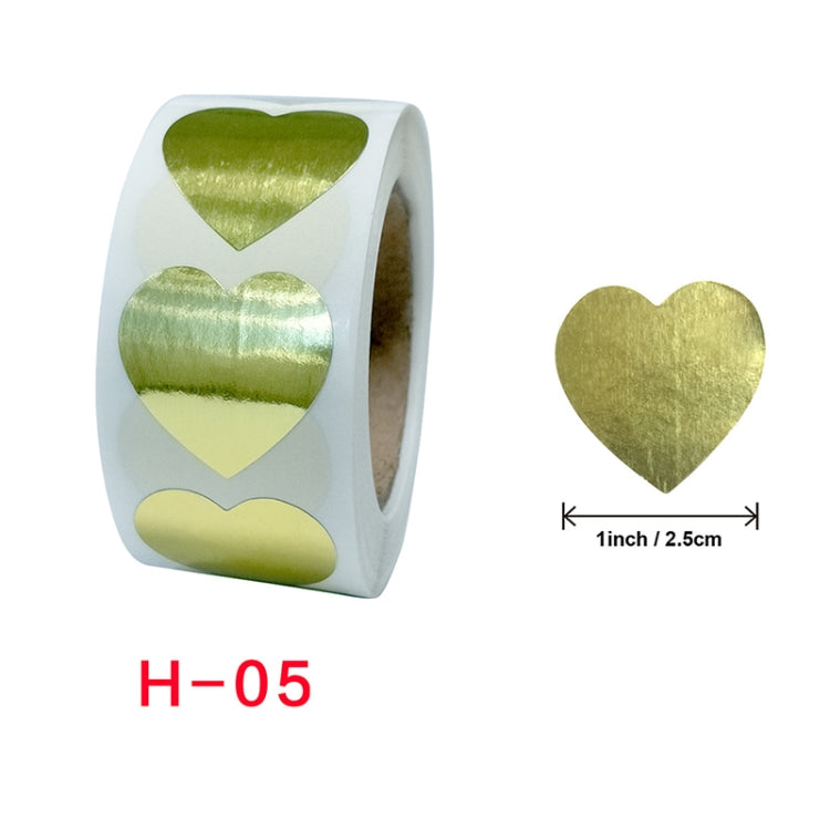 Metallic gold heart sticker, 1 inch / 2.5 cm, on clear backing roll