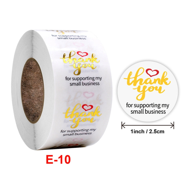 Transparent thank you sticker roll with gold script hearts; round seal shows “small business”
