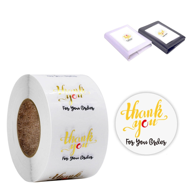 Transparent thank you sticker roll with gold “Thank you! For you order” and hearts