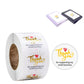 Transparent thank you sticker roll with gold “Thank you!” and red heart details