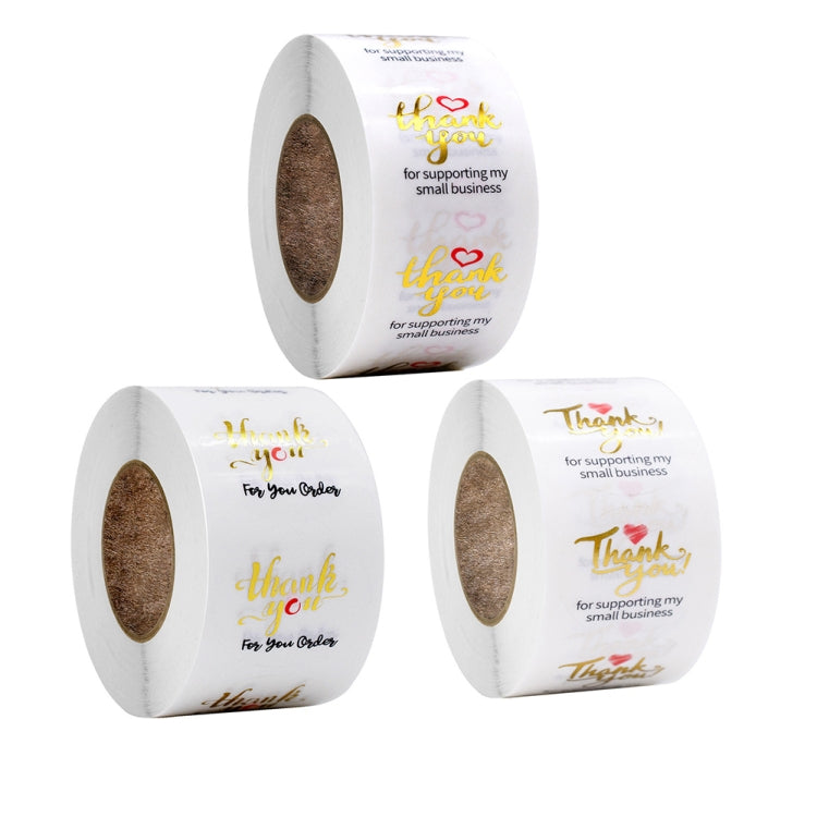 Transparent thank you sticker rolls set (3 rolls) with gold script hearts and messages