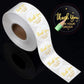 Bronzing sealing sticker roll with gold “Thank you for your order” and “Pretty Things” labels