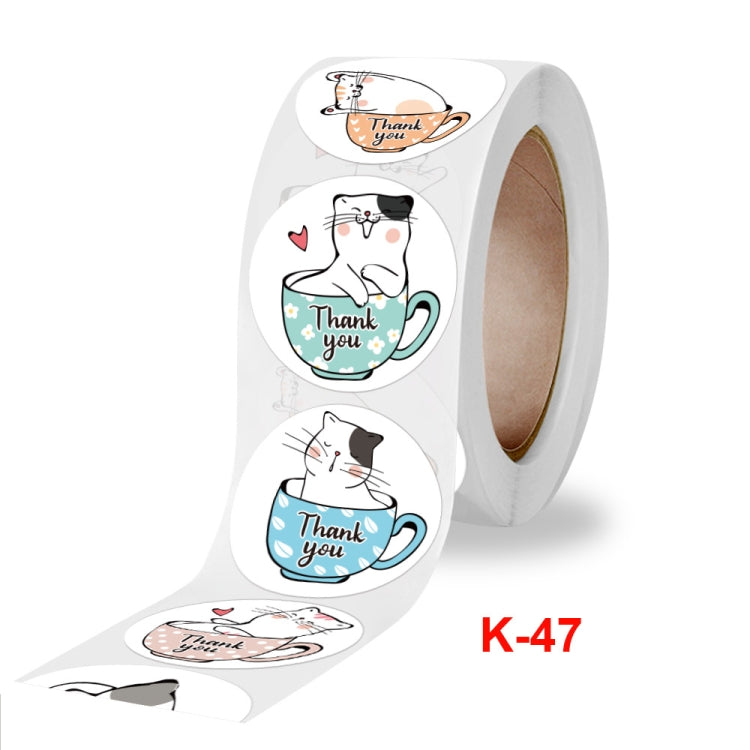 Cat thank-you cup stickers, round labels on peelable strip, K-47
