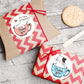 Cat thank-you cup sticker seal on zigzag gift wraps, assorted colors