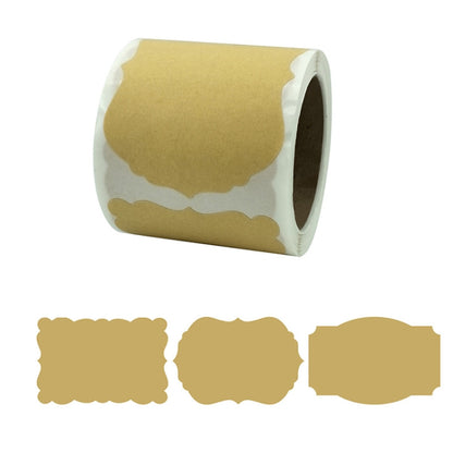 Roll of natural kraft paper gift label stickers with scalloped beige shapes