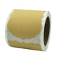Roll of beige kraft paper gift label stickers with scalloped label shapes