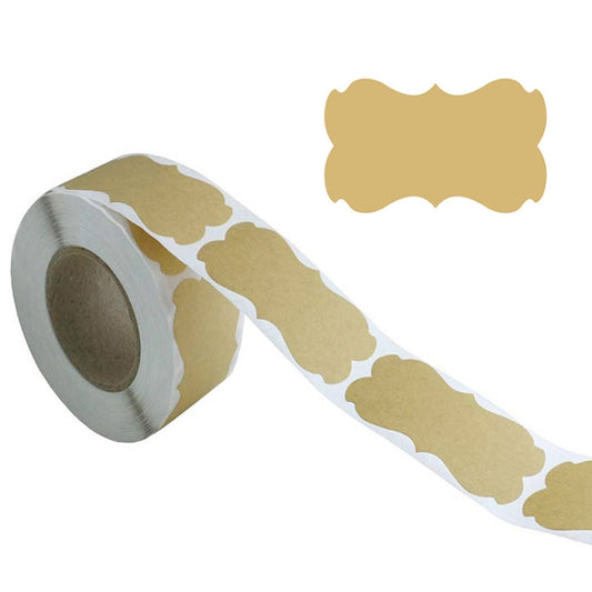 Roll of natural brown kraft paper label stickers with scalloped shapes