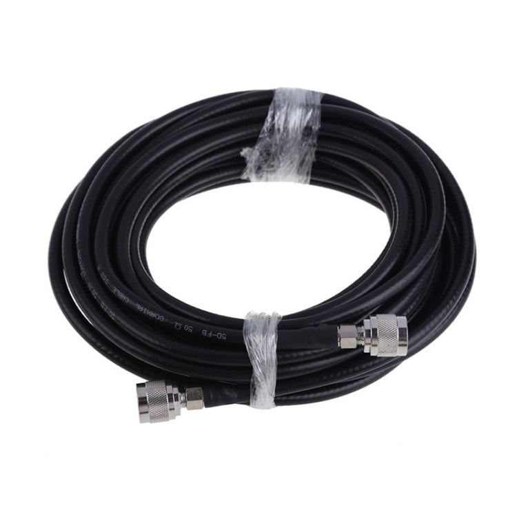 Black 5DFB coax cable with two metal connectors and protective wrap