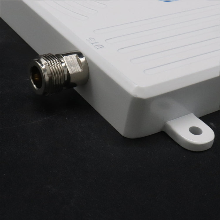 Signal booster main unit with threaded coax connector and mounting base