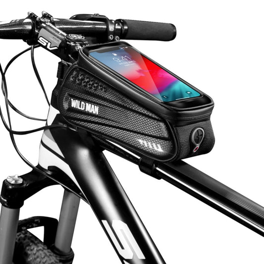 Hard shell bicycle phone bag with clear touchscreen window on handlebars