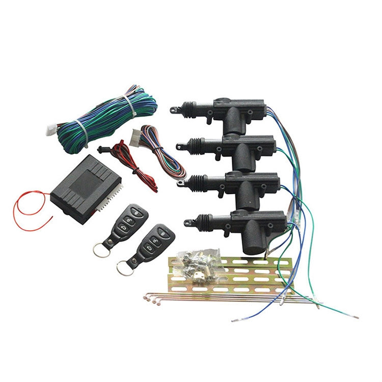 Car central locking kit contents: control module, four actuator motors, two remotes