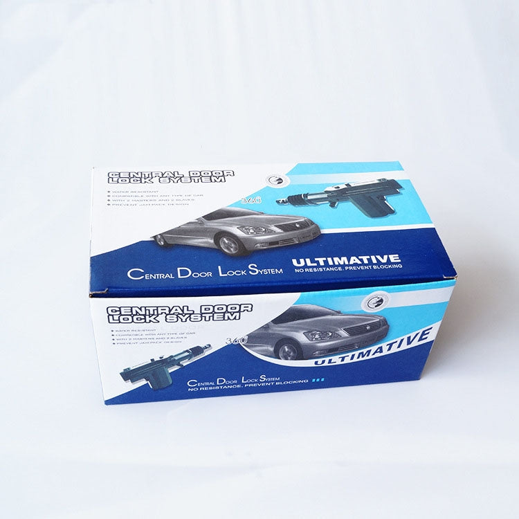 Central door lock system kit retail box showing key fob and actuator components