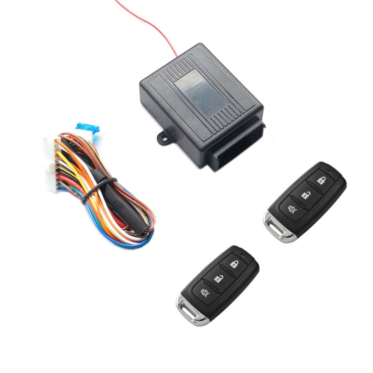 Car keyless entry central lock controller with two black key fobs and wiring cable
