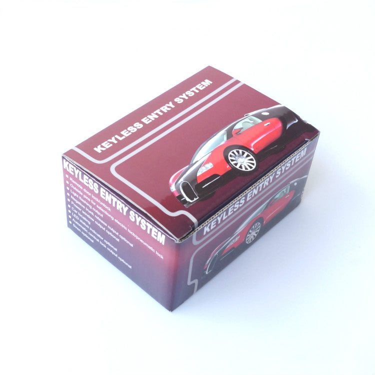 Keyless entry system product box with red car graphic