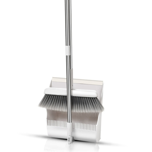 Folding broom and dustpan set, gray bristles, white dustpan