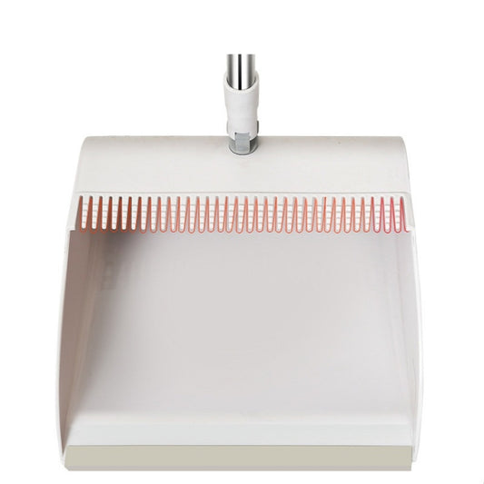 Folding dustpan with red comb edge and gray bristle brush base