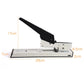 Manual stapler with long black lever and white base, side view