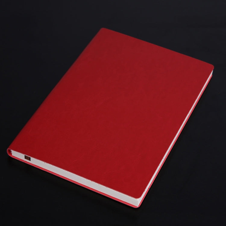 Red PU notebook with plain cover and white page edges.